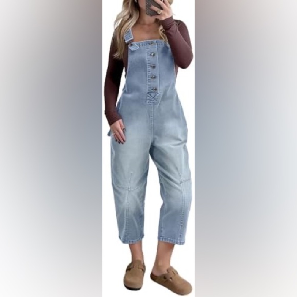 Light Blue Button-Front Denim Overalls women SIZE M